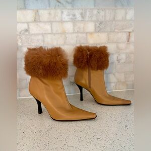 ANTONIO MELANI Tan Ankle Boots with Fur Trim